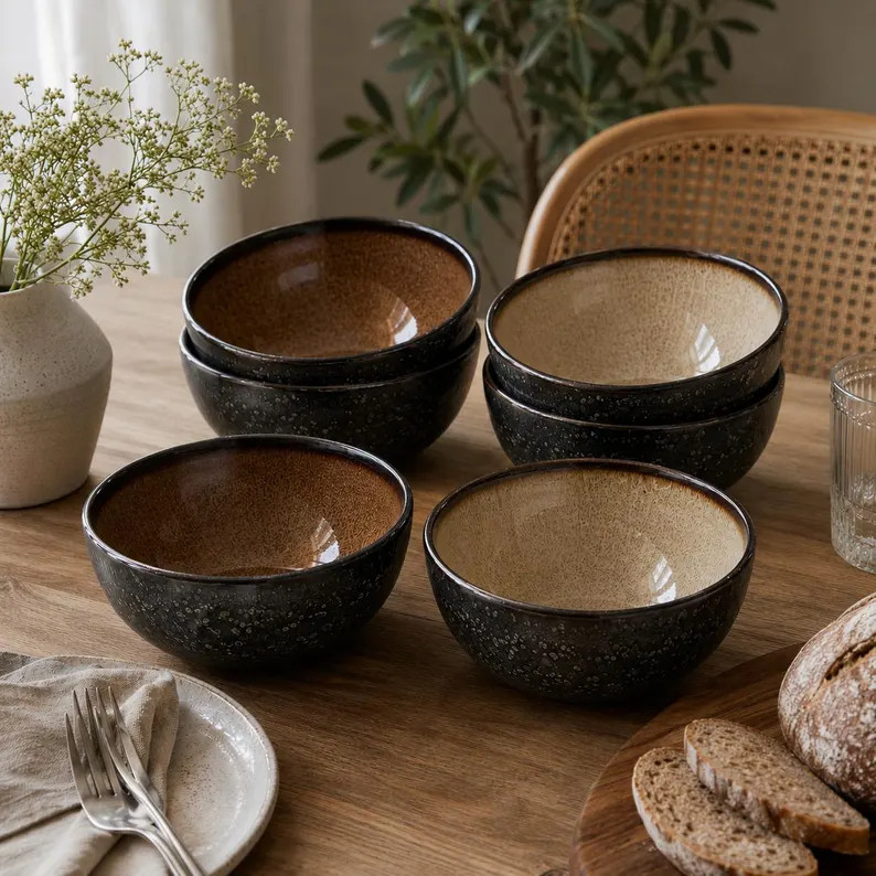 Mikasa Stoneware Soup Bowls Set of 2, Rustic Speckled Pottery Kitchen Decor - Etsy | Etsy (Global)