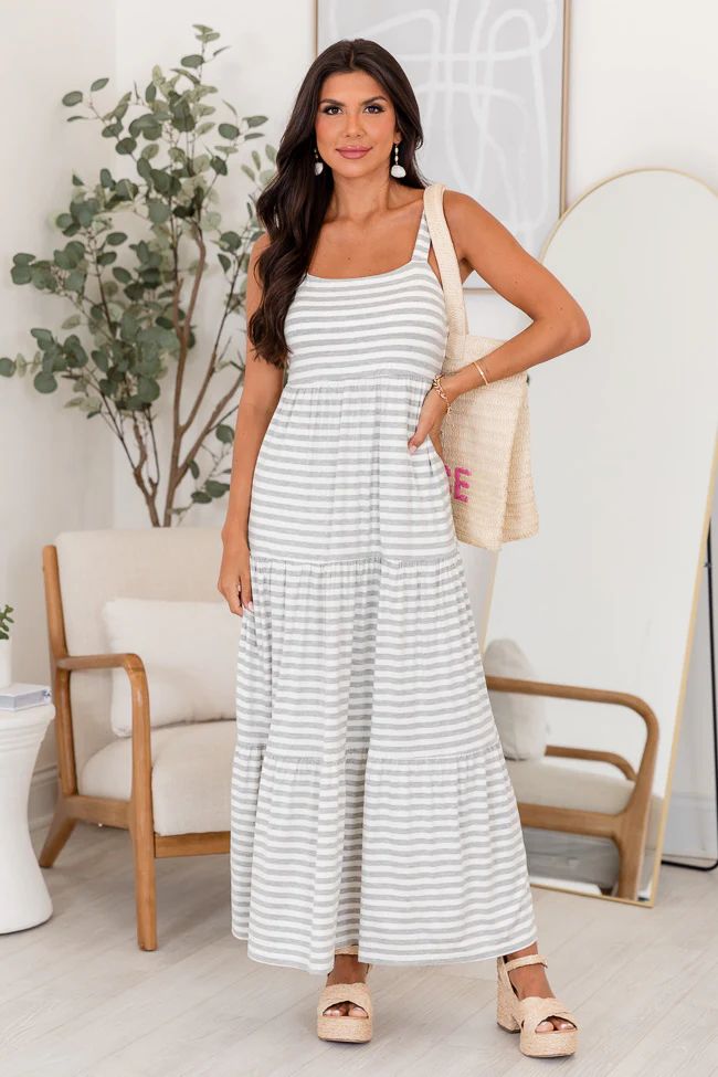 Time For Something Grey Stripe Knit Maxi Dress SALE | Pink Lily