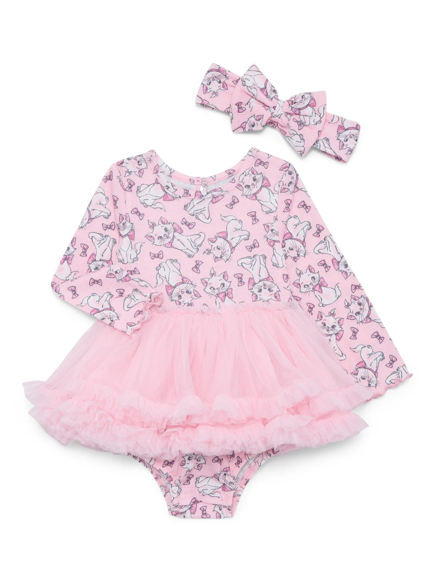 Disney Classics Marie Baby Girls Tutu Bodysuit with Matching Headband Set, 2 Piece, Sizes Newborn... | Walmart (US)