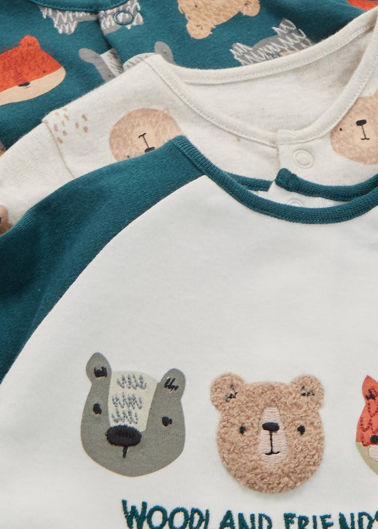Unisex 3 Pack Woodland Baby Grows (Tiny Baby-18mths) – Multi | Matalan (UK)