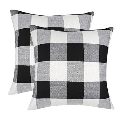 4TH Emotion Set of 2 Farmhouse Buffalo Check Plaid Throw Pillow Covers Cushion Case Cotton Linen ... | Amazon (US)