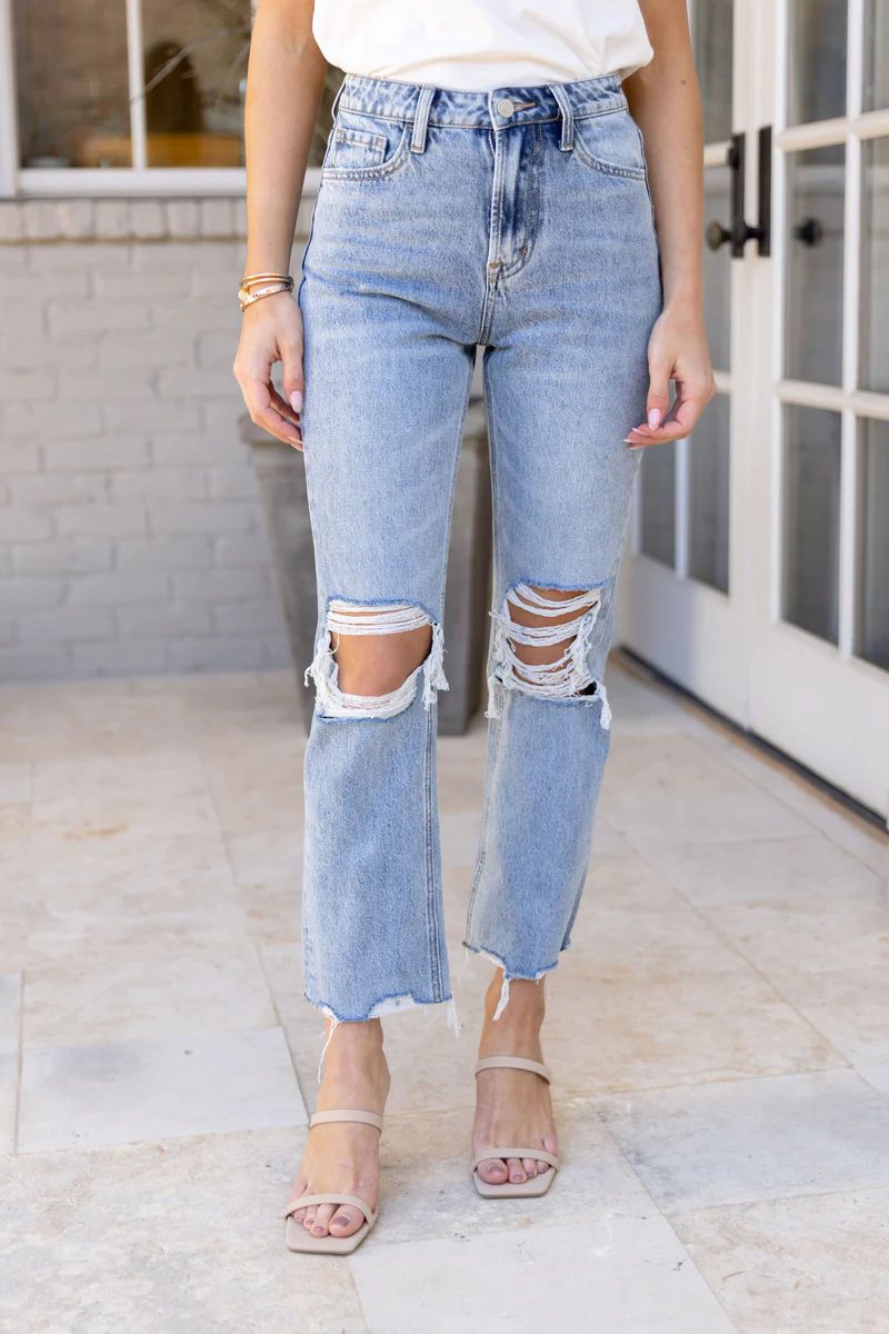 Davi High Waist Distressed Straight Cropped Jeans | Avara