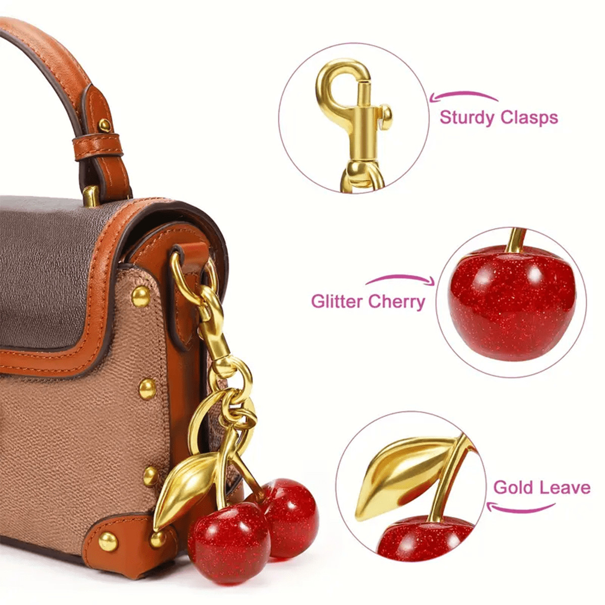 Cherry Bag Charm, Cherry Keychain,Bag Accessiores,With Clip For Bag, Sparkling Resin & Metal Acce... | SHEIN
