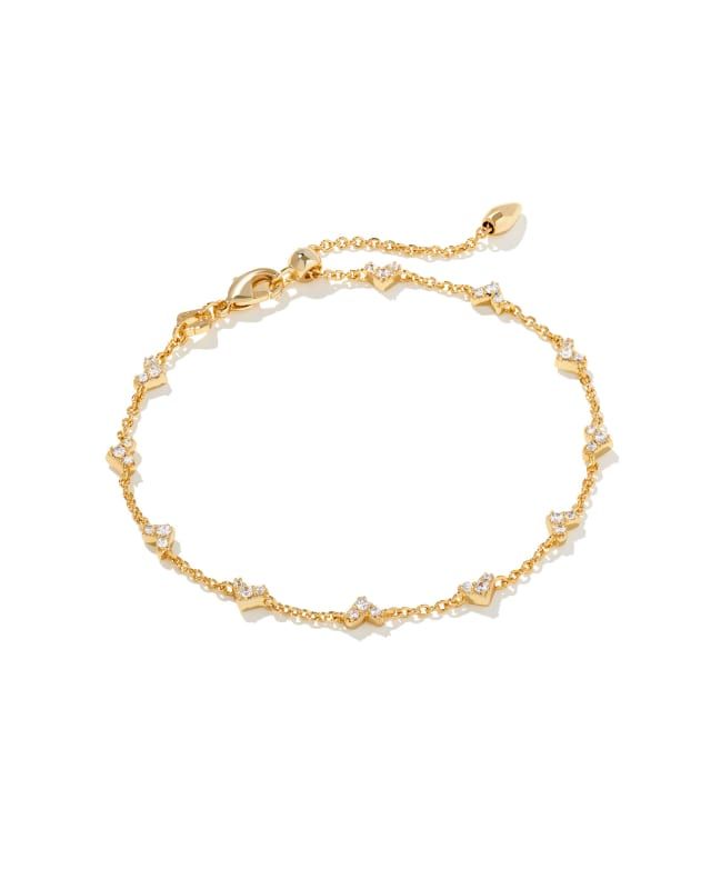 Haven Gold Crystal Heart Delicate Chain Bracelet in White Crystal | Kendra Scott