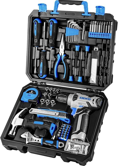 DEKOPRO Drill Set: Tool Set with 8V Blue Cordless Drill, Home Tool Kit with Drill, Hand Tool Kits... | Amazon (US)