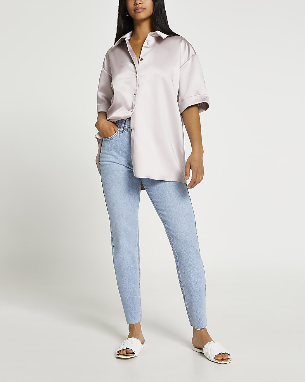 River Island Womens Pink satin button down short sleeve shirt | River Island (US)