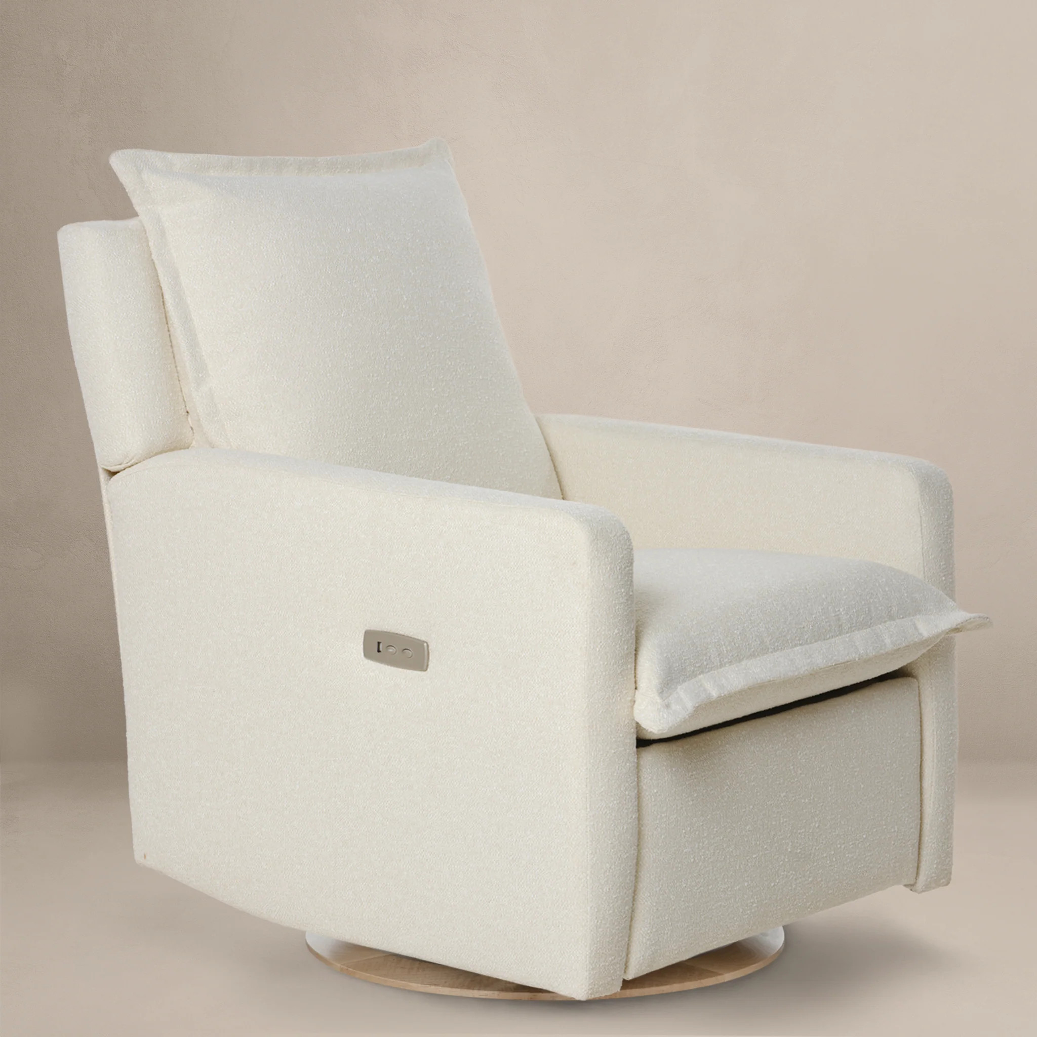 FLYNN – Gliding Swivel Nursery Recliner – High Performance Tweed Snow Bouclé | Oilo Studio
