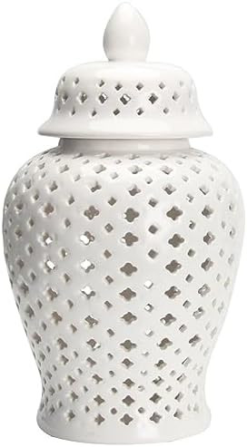 VOSAREA Ginger Jar Traditional Pierced Ginger Jar with Lid Ceramic Vase Carved Lattice Decorative... | Amazon (US)