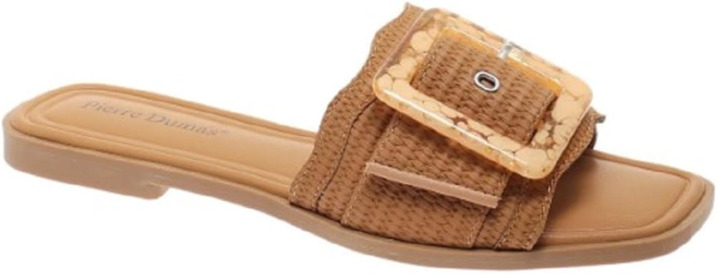 Pierre Dumas Women's Emy-1 Slide Sandals, Natural, Slip-On with Buckle | Amazon (US)