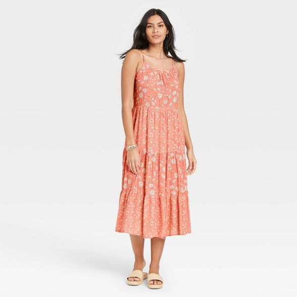 Women's Sleeveless Tiered Dress - Universal Thread™ Coral Floral | Target