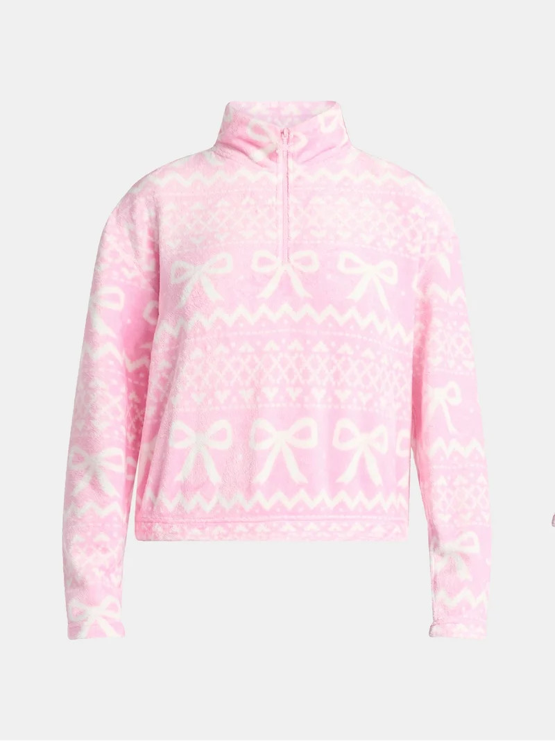 No Boundaries 1/4 Zip Mock Neck Plush Top with Long Sleeves, Women's | Walmart (US)