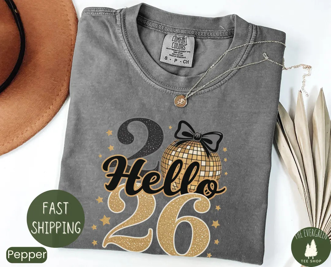 Faux Glitter Happy New Year 2026 Shirt, Hello 2026 T-shirt, New Year Party Shirt, Matching Party ... | Etsy (US)