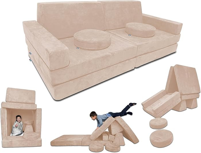 Mod Blox 10 Piece Soft Modular Kids Play Couch for Boys and Girls｜Child Sectional Fort Building... | Amazon (US)