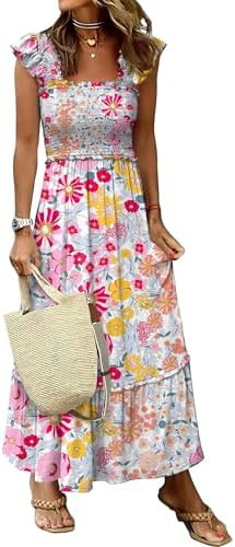 ANRABESS Womens Summer Sleeveless Maxi Dress Square Neck Smocked Boho Casual Ruffle Strap Flowy A... | Amazon (US)