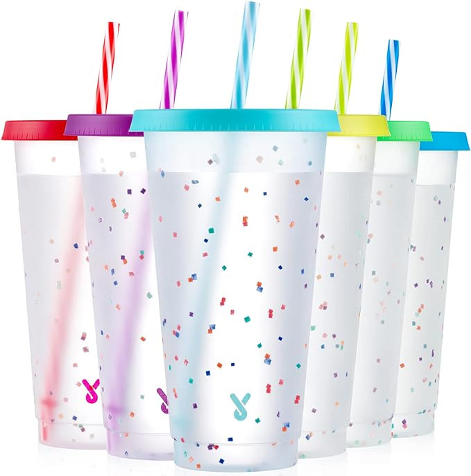 Meoky Color Changing Cups with Lids and Straws - 6 Pack 24oz Reusable Plastic Tumblers for Kids a... | Amazon (US)