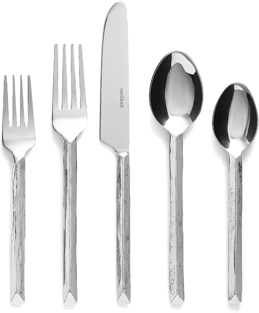 over&back 20pc Hand-Forged Flatware Cutlery Set - Comes with 4 Dinner Forks, 4 Salad Forks, 4 Din... | Amazon (US)