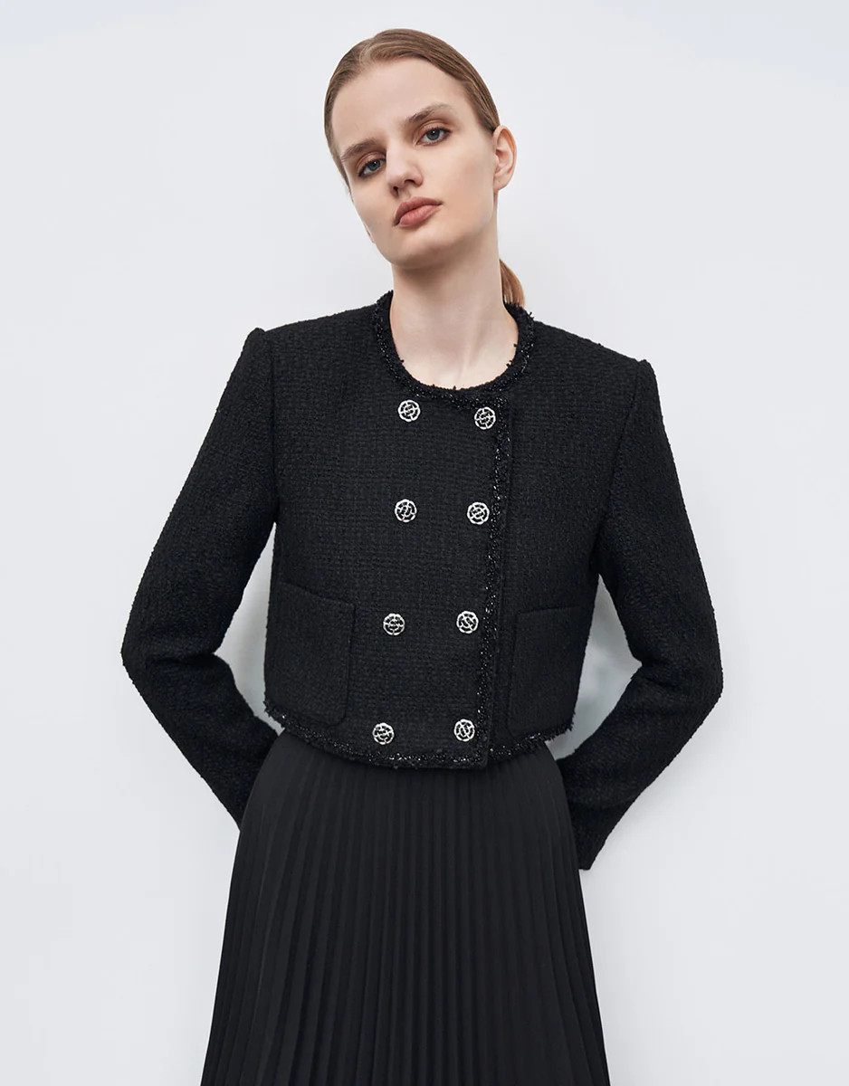 Double Breasted Tweed Jacket | Urban Revivo