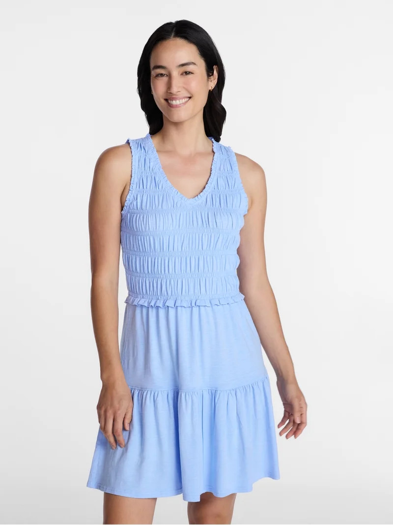 Time and Tru Women's Smocked Sleeveless Mini Dress with Ruffle Trim, Sizes XS-XXXL | Walmart (US)