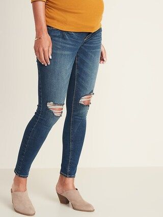 Maternity Premium Full-Panel Distressed Rockstar Jeans | Old Navy (US)