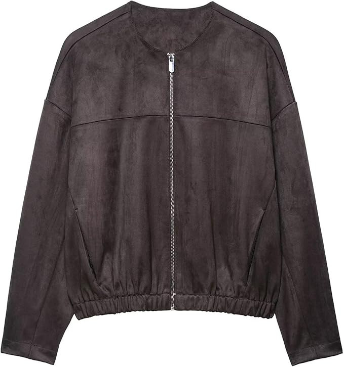 FindThy Women’s Casual Faux Suede Jacket Long Sleeve Crew Neck Suede Coat Oversized Outfits | Amazon (US)