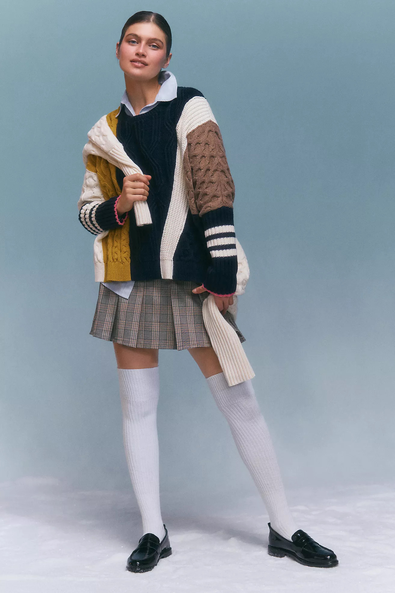 Maeve Colorblock Cable Sweater | Anthropologie (US)