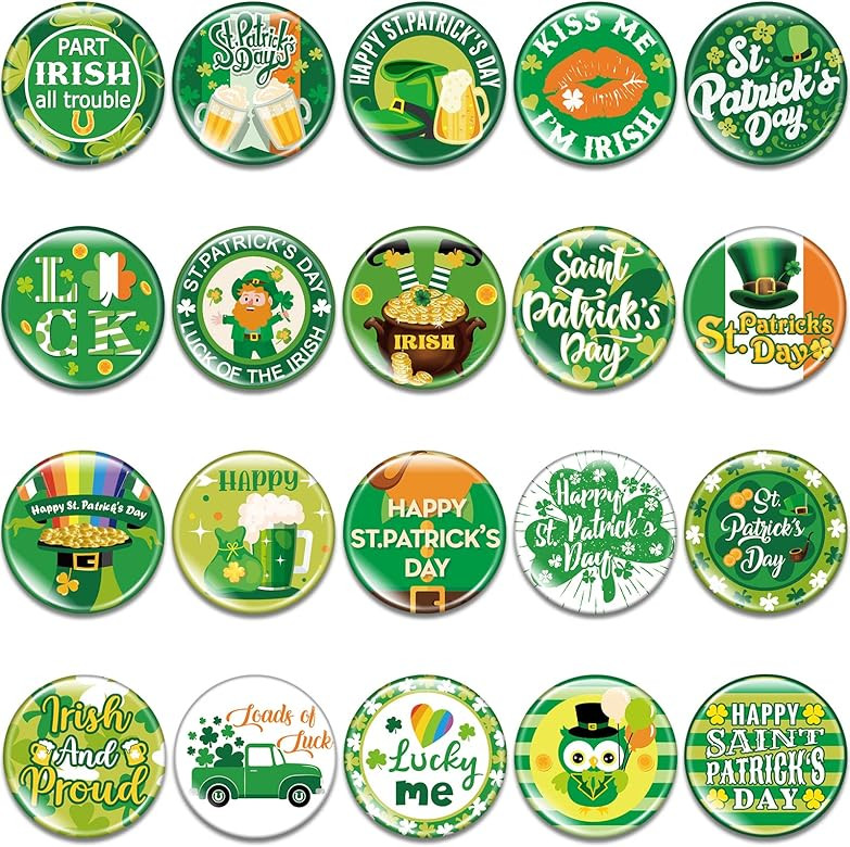 MTLEE 60 Pieces St Patrick's Day Buttons Shamrock Irish Badge Decorations Novelty Jewelry Pins fo... | Amazon (US)