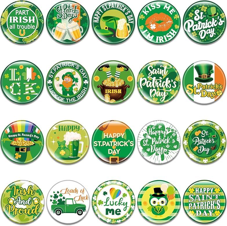 MTLEE 60 Pieces St Patrick's Day Buttons Shamrock Irish Badge Decorations Novelty Jewelry Pins fo... | Amazon (US)