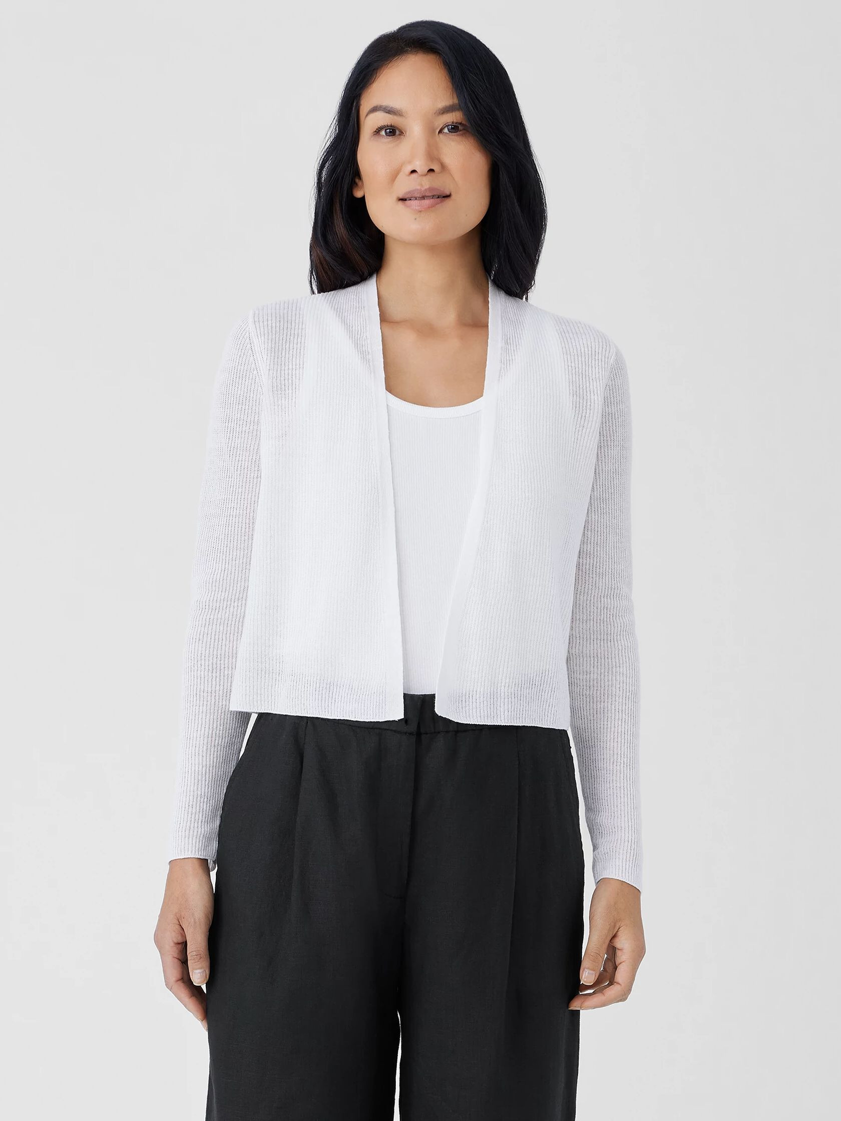 Organic Linen Cotton Airy Tuck Cropped Cardigan | Eileen Fisher