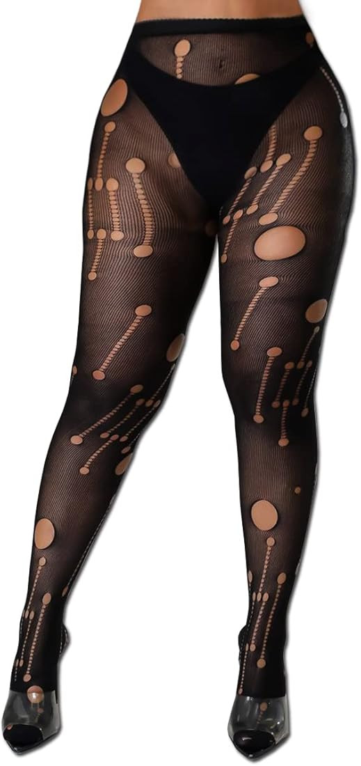Women Sexy Tights Fishnet Stockings Patterned Tights Thigh-High Black Socks Lace Leggings Pantyho... | Amazon (US)