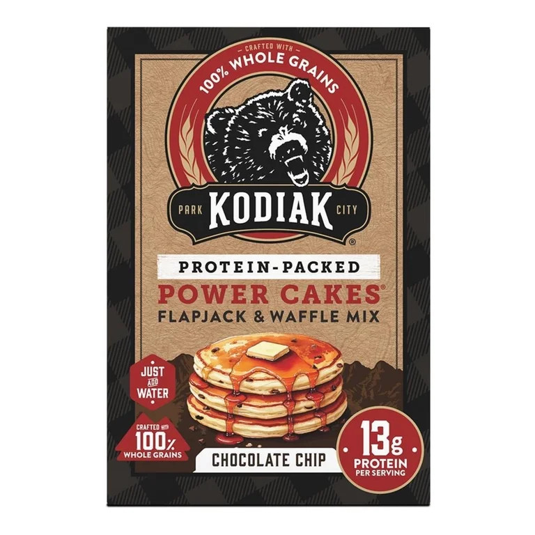 Kodiak Protein-Packed Power Cakes Chocolate Chip Pancake and Waffle Mix, 18 oz Box | Walmart (US)
