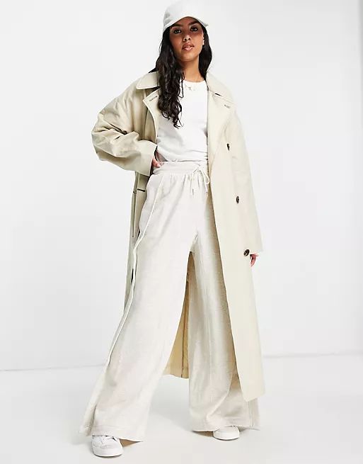 ASOS DESIGN slouchy trench coat in washed stone | ASOS (Global)