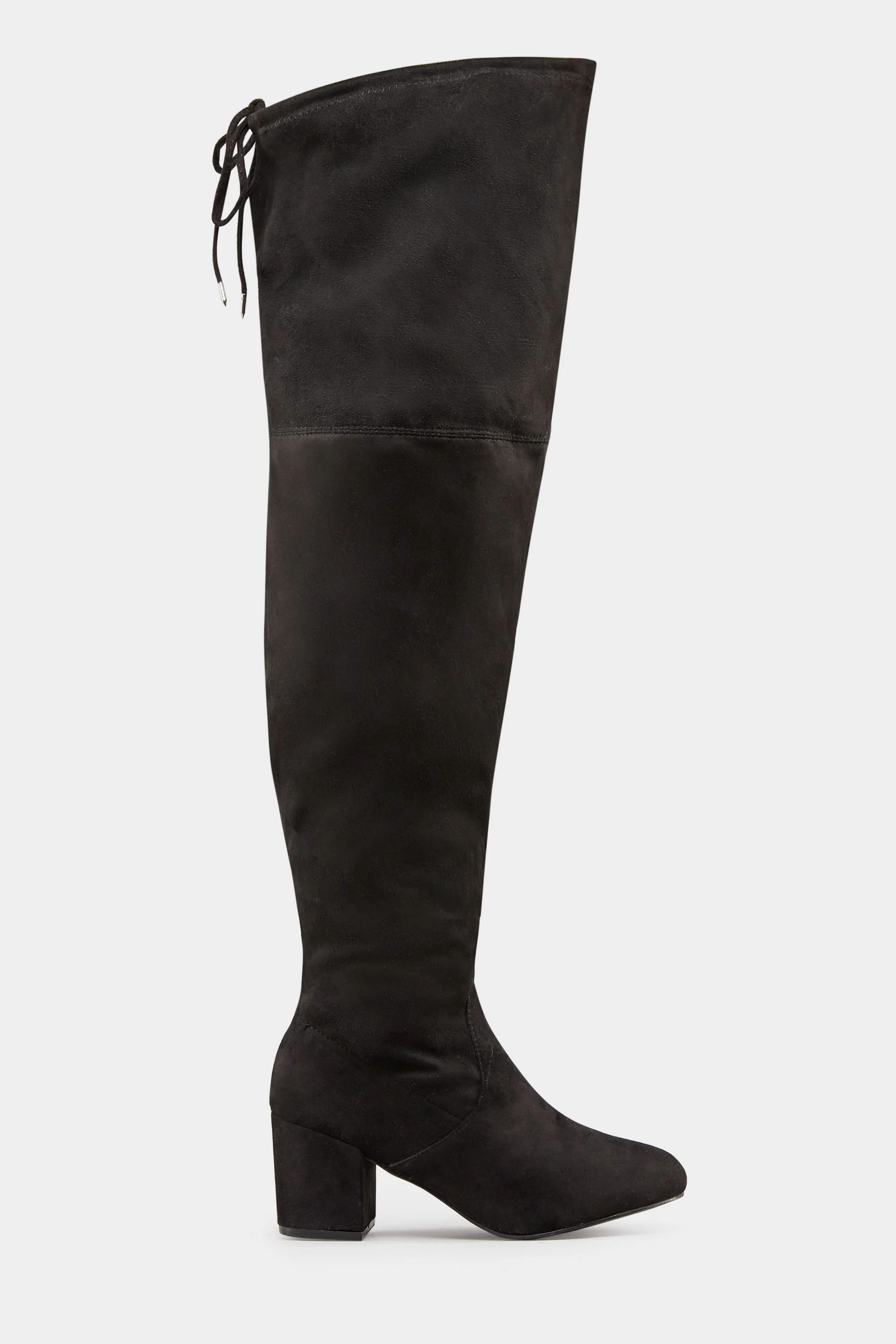 Black Faux Suede Over The Knee Boots In Wide E Fit & Extra Wide EEE Fit | Yours Clothing UK