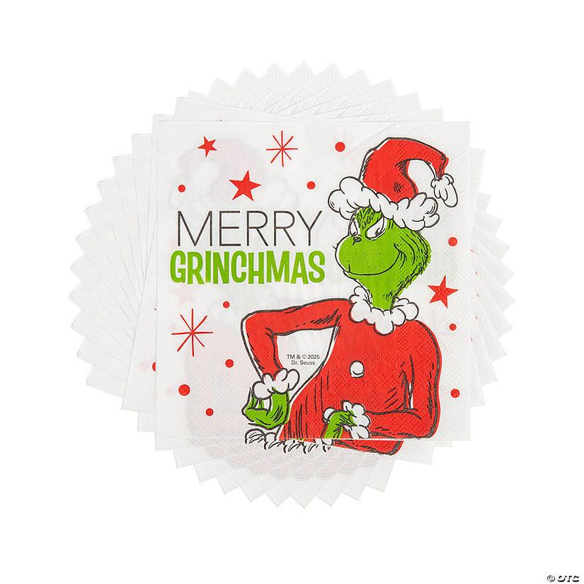 6 1/2" Dr. Seuss™ Merry Grinchmas Disposable Paper Luncheon Napkins – 24 Ct. | Oriental Trading Company