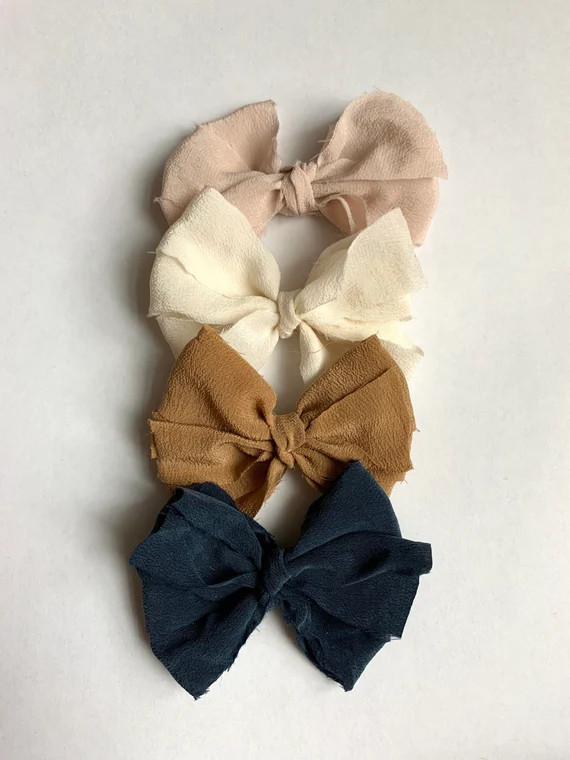 Silk Bow || Rustic Bow || Headband or Clip || Choose Your Bow | Etsy (US)