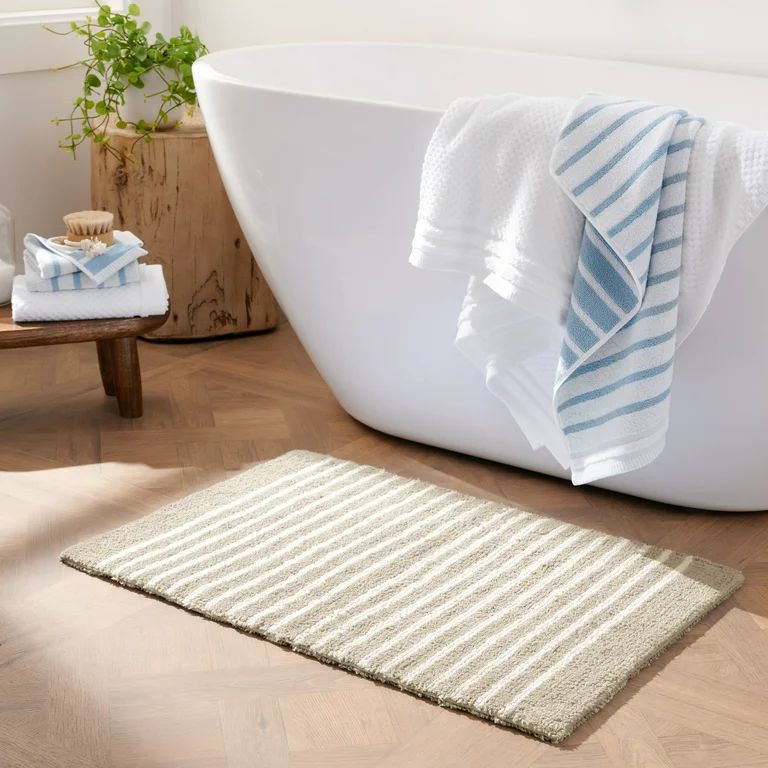 Gap Home Easy Stripe Reversible Cotton Bath Rug Khaki/White 20"x30" | Walmart (US)