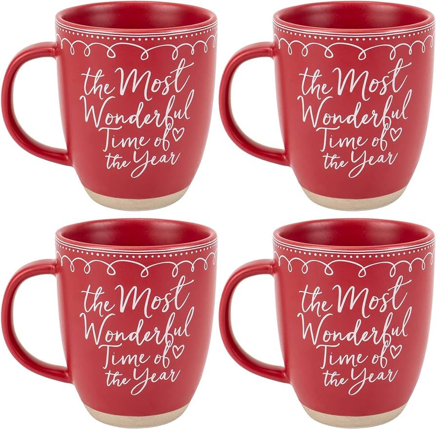Elanze Designs Wonderful Raw Clay Bottom Red 16 ounce Ceramic Christmas Coffee Mugs Set of 4 | Amazon (US)