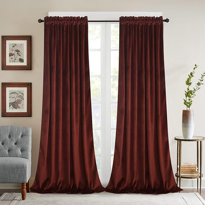 Roslynwood Burnt Ochre Velvet Curtains for Bedroom, Light Blocking Thermal Insulated Velour Drape... | Amazon (US)