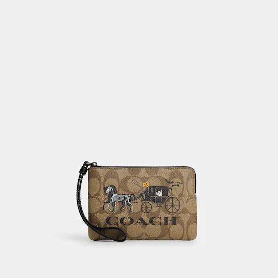 Corner Zip Wristlet In Signature Canvas With Halloween Horse And Carriage | Coach Outlet