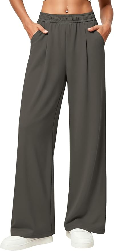 LOMON Womens Wide Leg Pants Travel Casual Lounge High Waist Flowy Palazzo Pants with Pocket Loose... | Amazon (US)