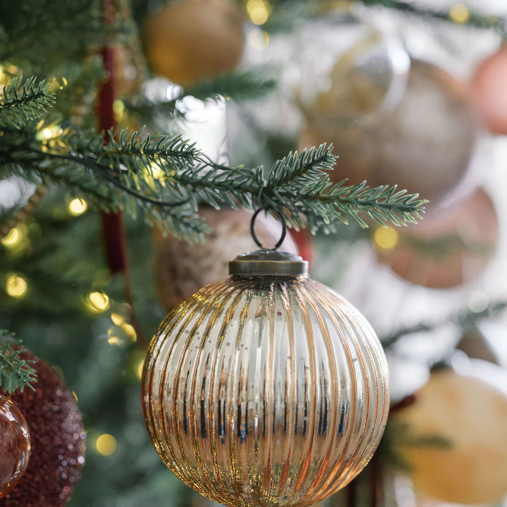 4" Mercury Ribbed Glass Antique Gold Ornament | CG Hunter