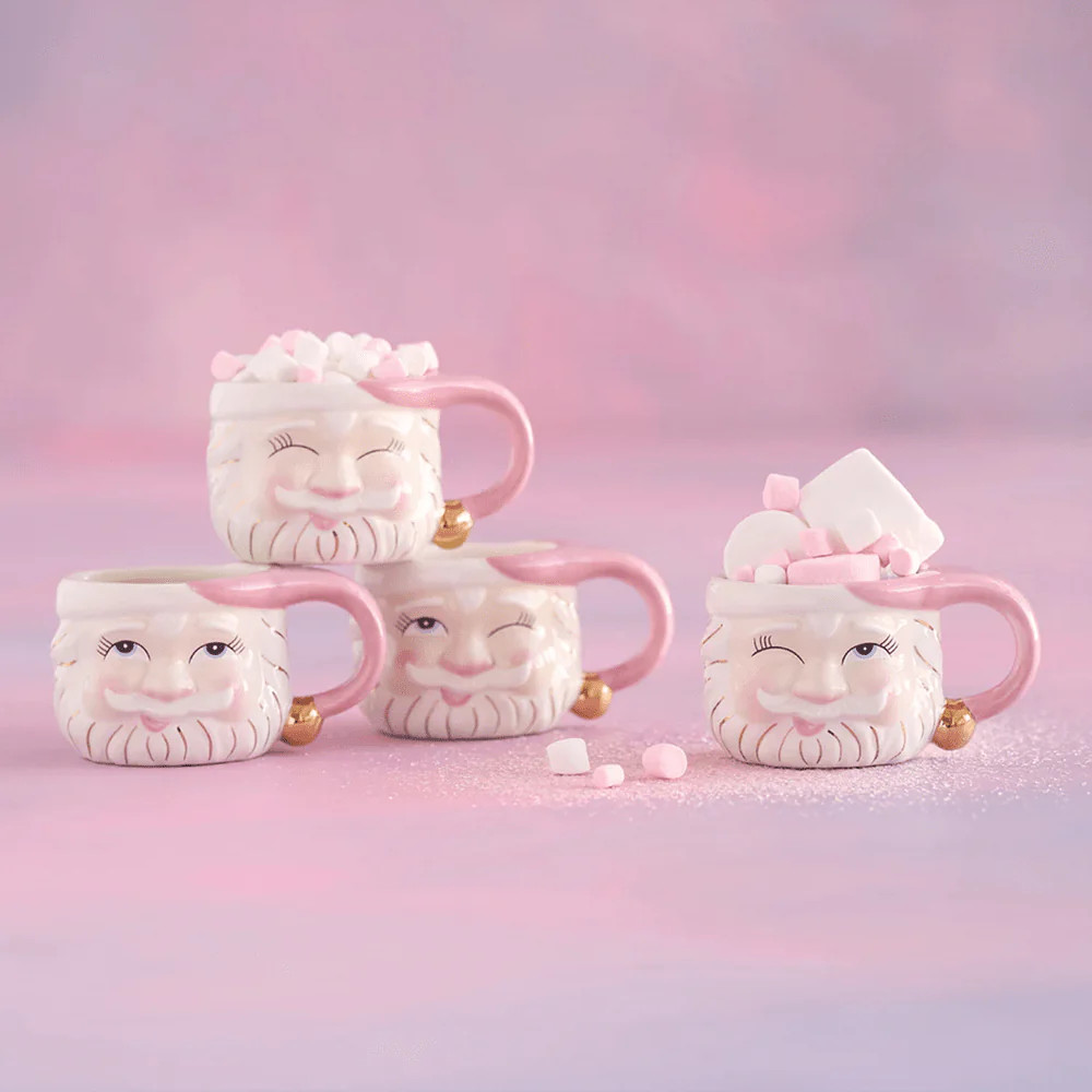 Glitterville Pink Papa Noel Mug, Cream - 4 Style Options | Shop Sweet Lulu
