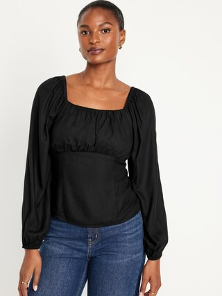 Long-Sleeve Square-Neck Crepe Top for Women | Old Navy (US)
