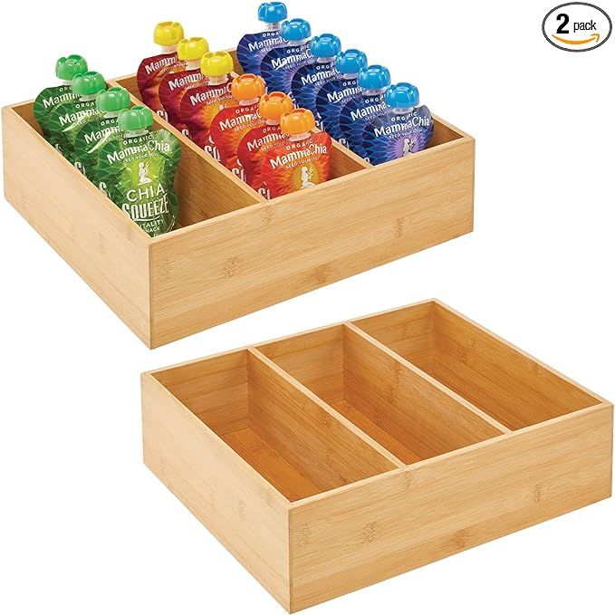 mDesign Bamboo Pantry Organizer Bin Box, 3 Sections - Wooden Stackable Basket Crates for Food, Pr... | Amazon (US)