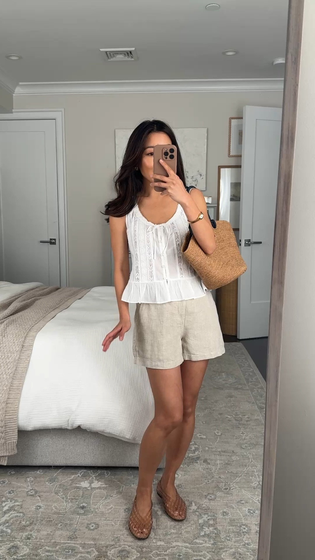 Sizing below!
• Madewell linen shorts 00 classic fit with stretch waist 

• Abercrombie lace trim tank xxs

• Dolce Vita jelly flats in Mocha size 5, size down if you're a half size

• Sezane tote

Easy summer outfit, petite friendly shorts, white tank

#LTKSeasonal #LTKPetite #LTKootd