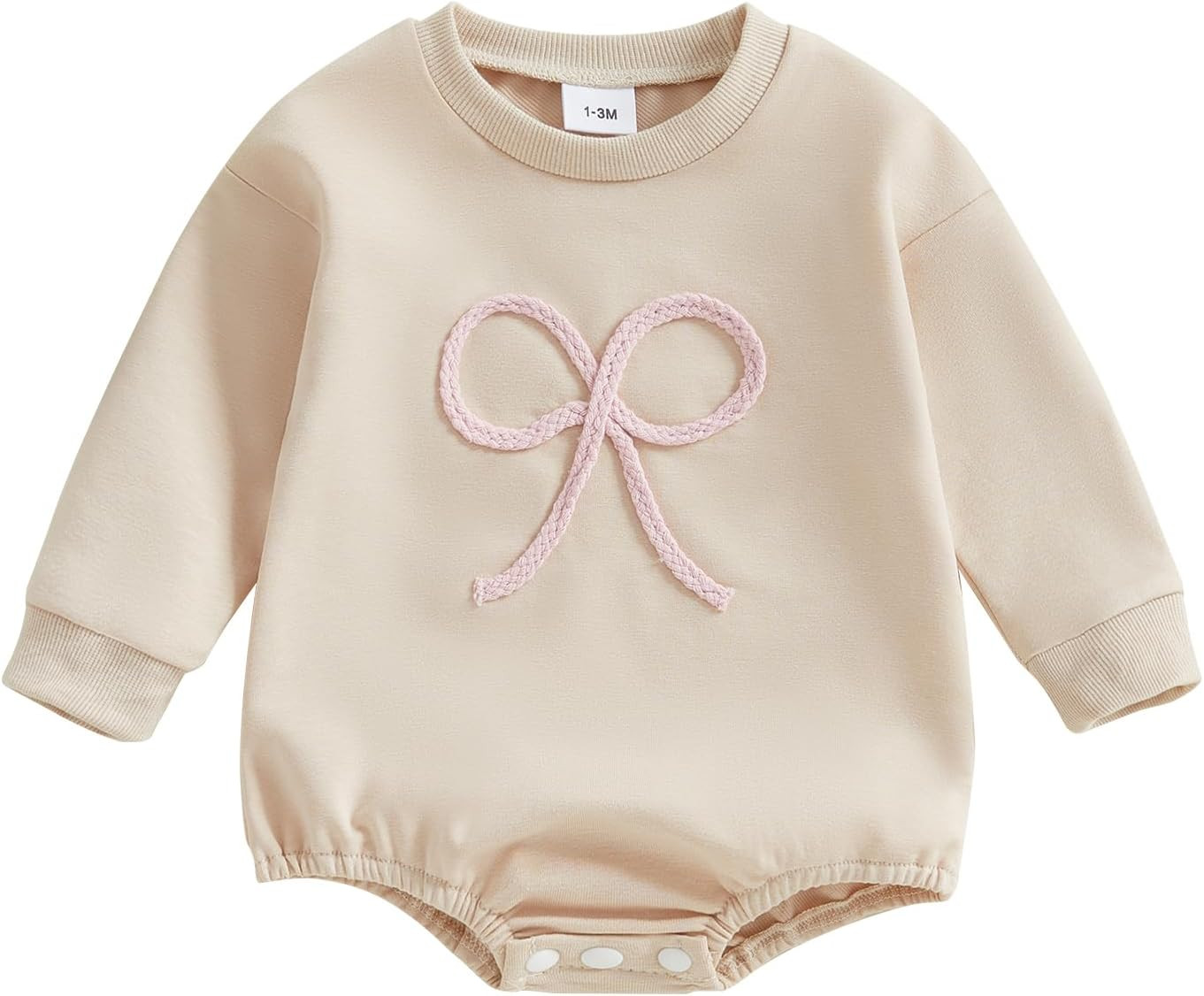 Newborn Baby Girl Fall Outfit Bow Oversized Sweatshirt Bubble Romper Long Sleeve Sweater Bodysuit One-Piece Jumpsuit | Amazon (US)