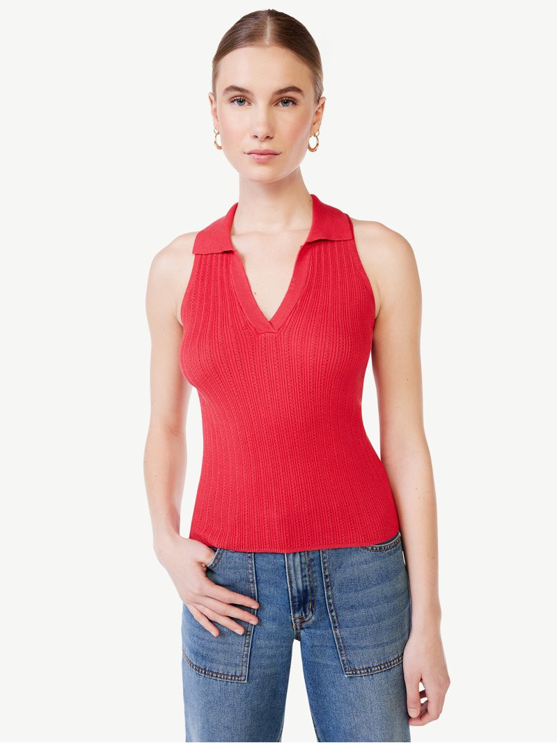 Scoop Women's Ribbed Sleeveless Polo Shirt | Walmart (US)