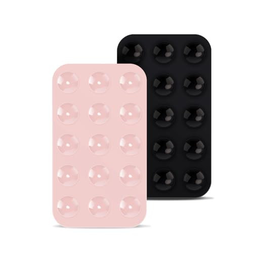 lasuroa 2pcs Double Sided Suction Cup Phone Mount, Silicone Phone Suction Holder Back of Phone Multifunctional Sticky Suction Phone Case for Shower Mirror Fingertip Toys (Black, Light Pink) | Amazon (US)