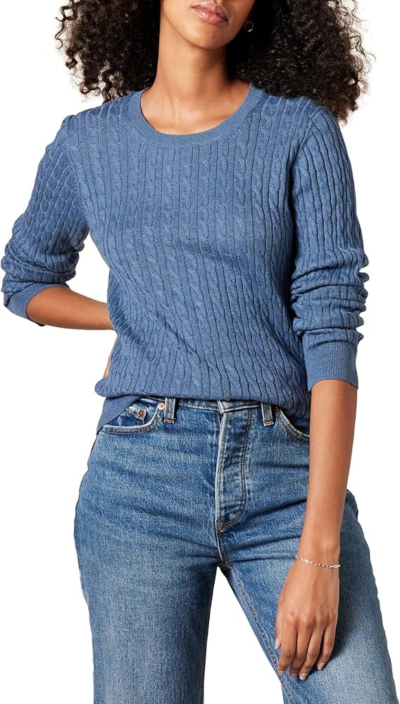 Amazon Essentials Women's Lightweight Long-Sleeve Cable Crewneck Sweater (Available in Plus Size) | Amazon (US)