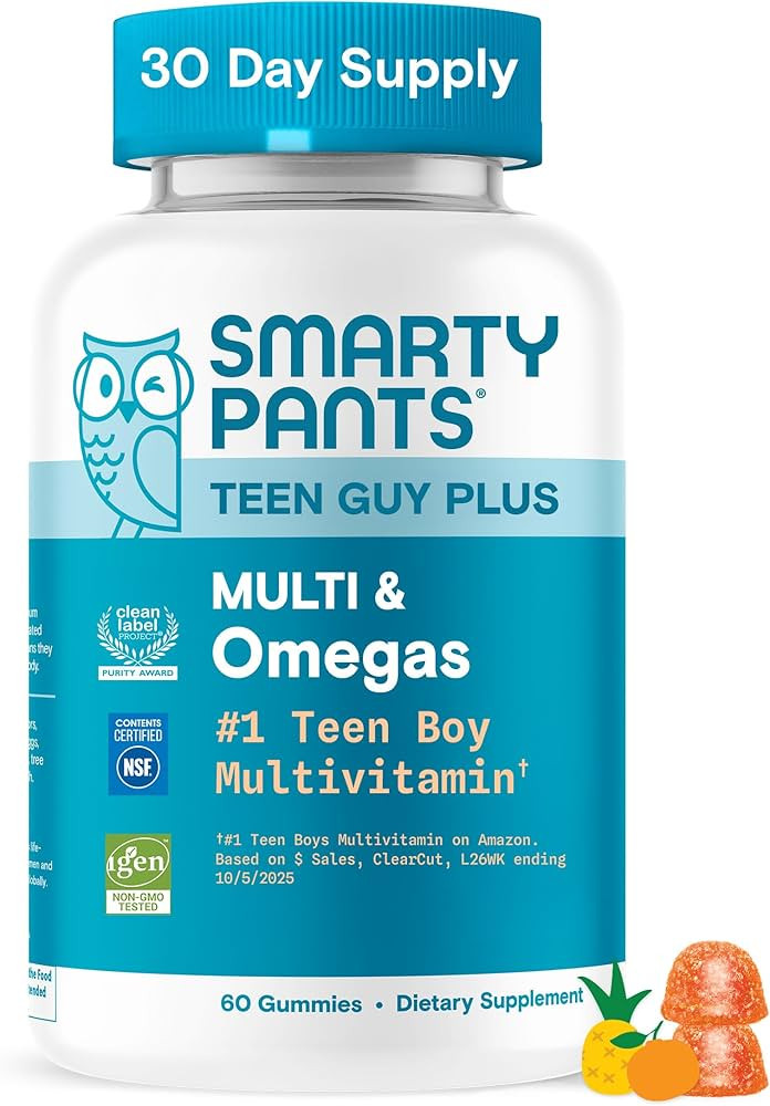 SmartyPants Teen Guy Multivitamin Gummies, Omega 3 (DHA/EPA), Vitamin D3, C, Vitamin B12, B6, A, ... | Amazon (US)