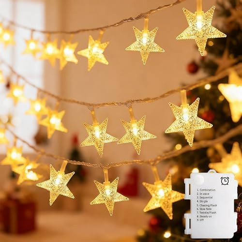echosari Star String Lights Battery Operated, Auto Timer LED Star Fairy String Lights 158IN with ... | Amazon (US)